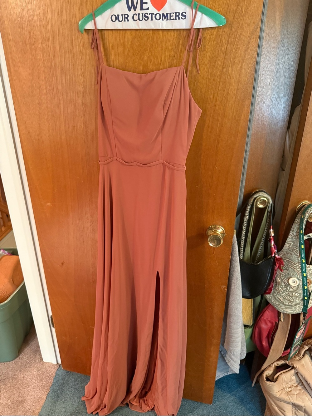 Rust Tie-Strap Boutique Bridesmaid Dress Morilee Madeline Gardner. Color Spice